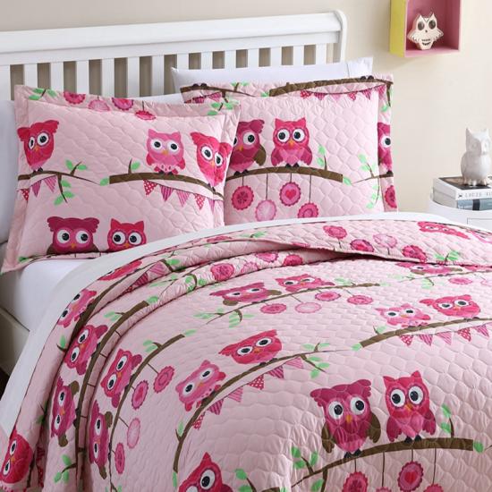 cxmicrotex Ensemble de couette rose hibou Collection de literie pour filles