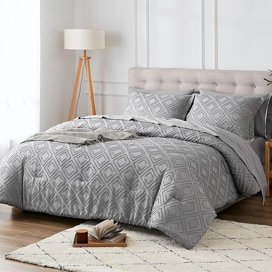 Microtex Ensemble d'édredon de luxe en jacquard à clip de 7 pièces avec couvre-oreillers et ensemble de draps