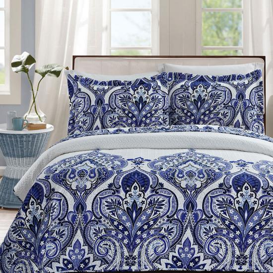 cxmicrotex Blue Damask Pinsonic Quilts Couvre-lits Couvre-lits