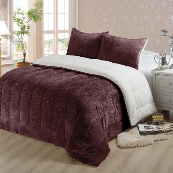 Ensemble de couette en fourrure d'Italie imprimée Couvre-lit Sherpa matelassé